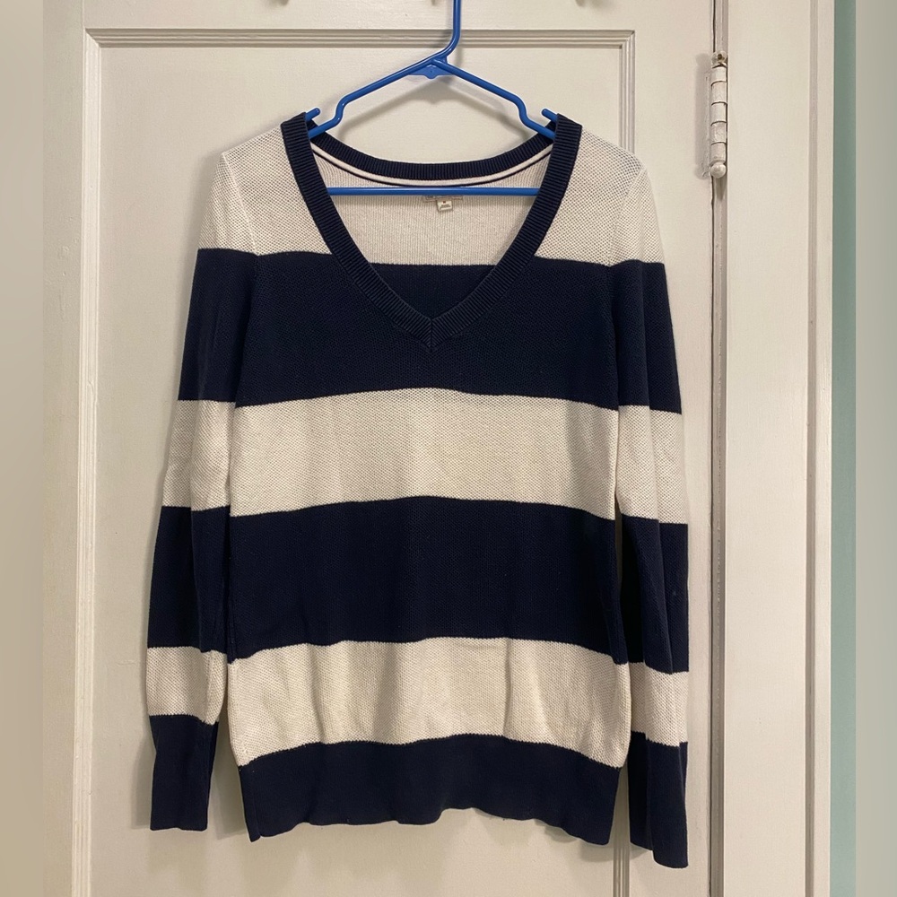 Gap Blue and White Stripe V Neck Sweater
